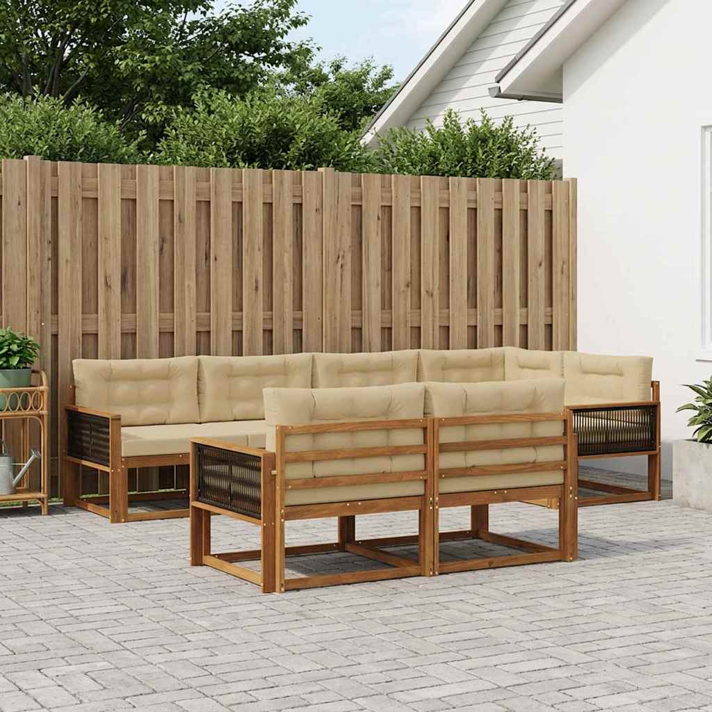 Buiten bankenset met kussen 7 pcs Natuurlijk en Beige – afbeelding 1