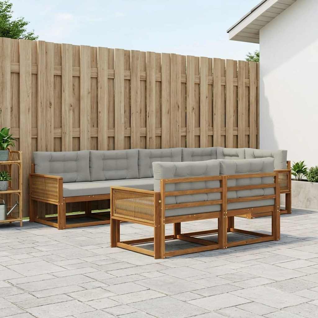 Buiten bankenset met kussen 7 pcs Natuurlijk en Lichtgrijs – afbeelding 1