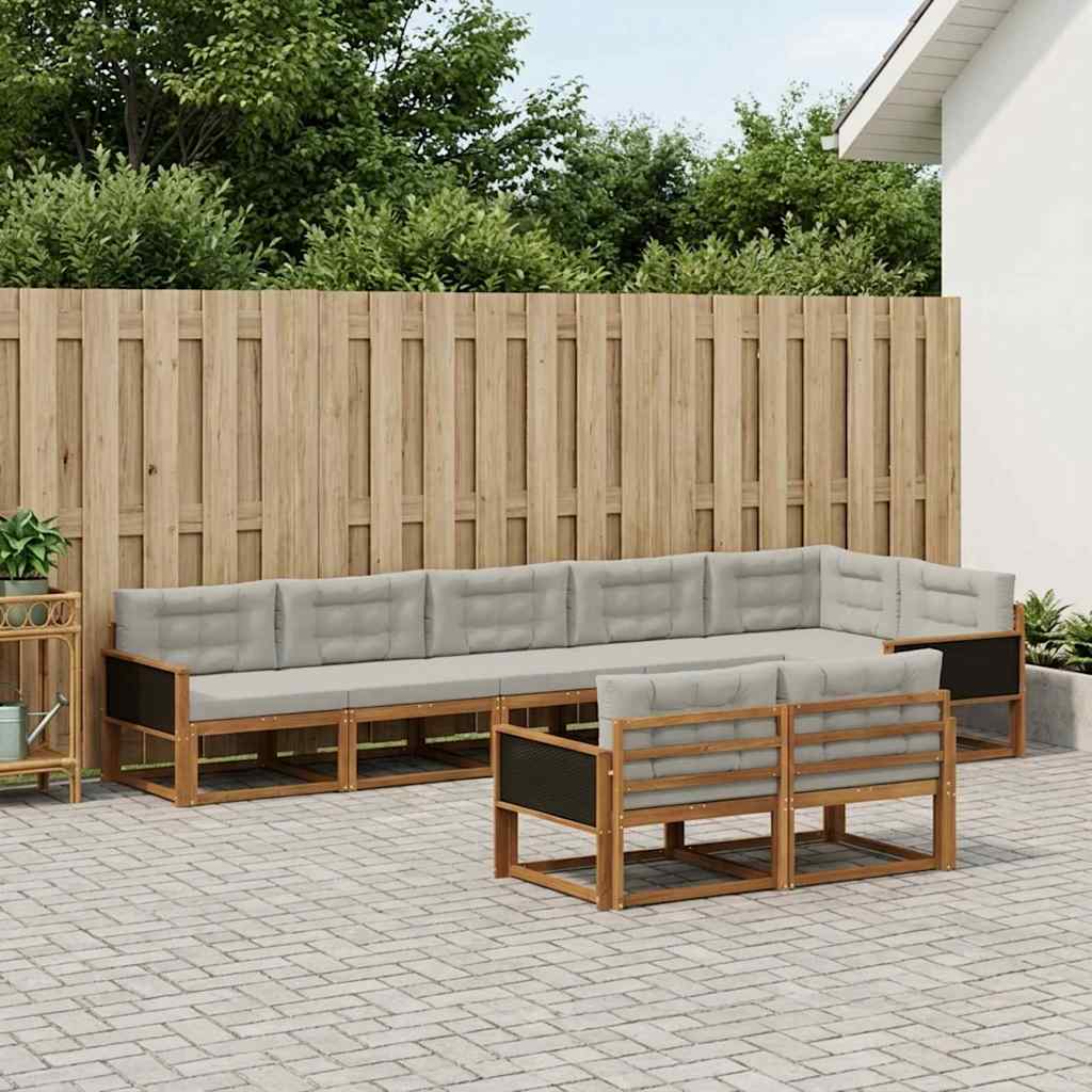 Buiten bankenset met kussen 8 pcs Natuurlijk en Lichtgrijs