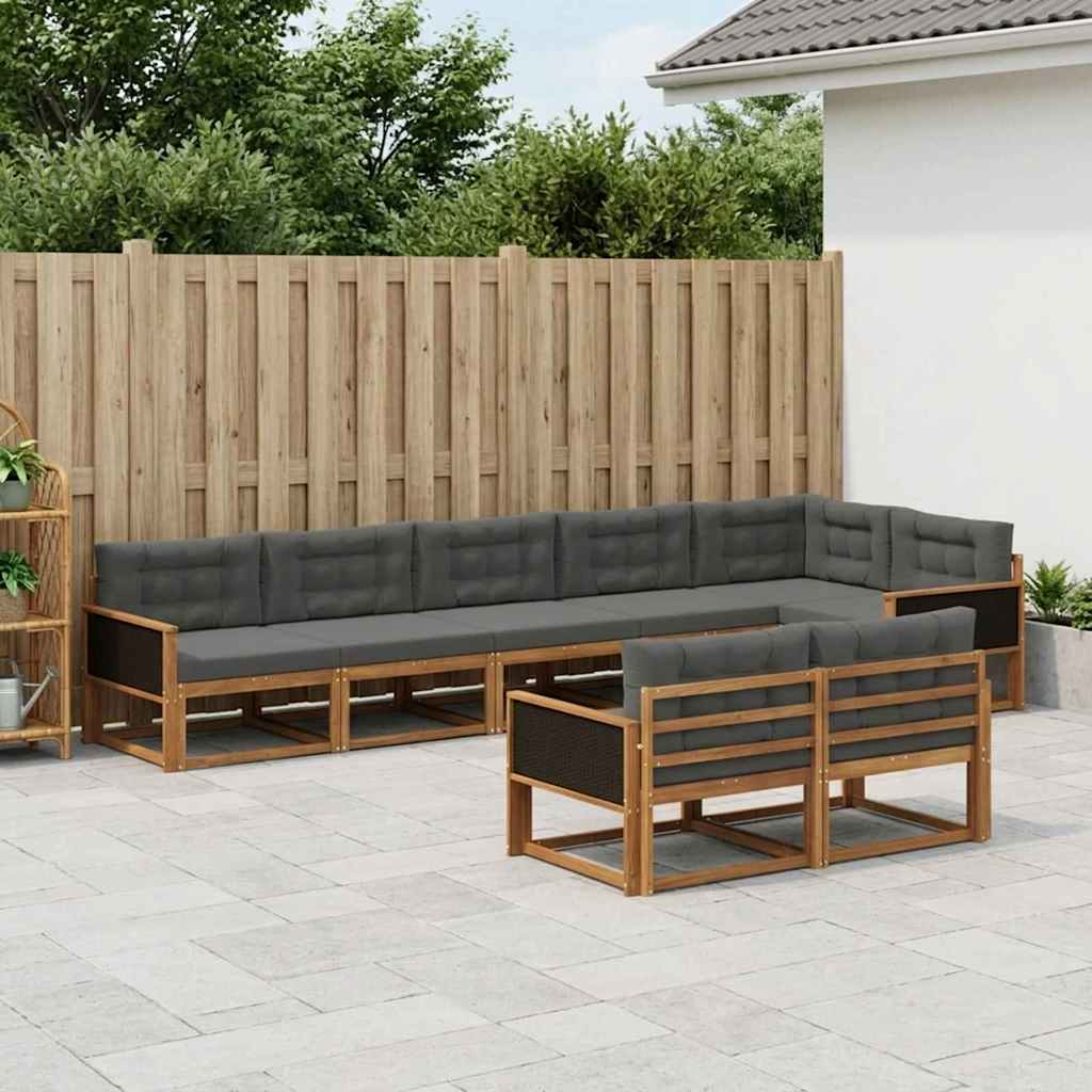 Buiten bankenset met kussen 8 pcs Natuurlijk en Antraciet – afbeelding 1