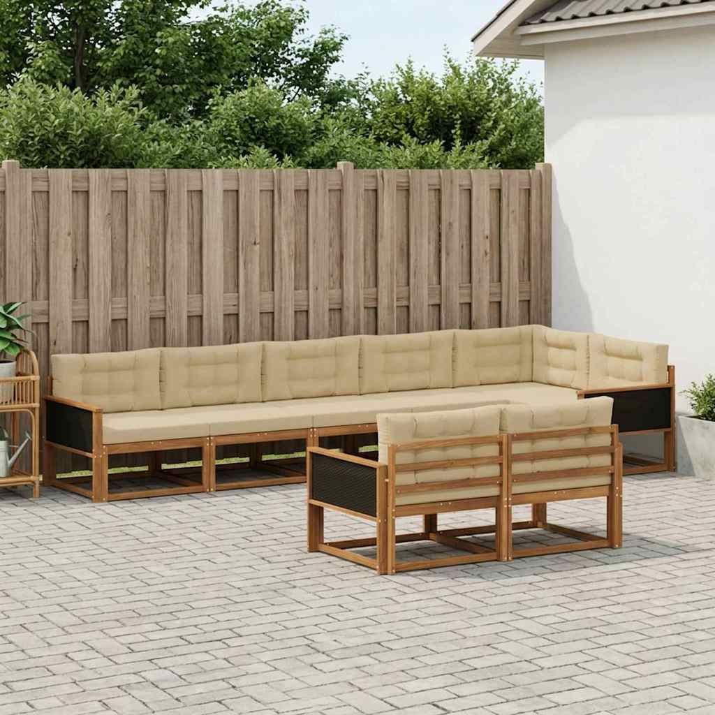 Buiten bankenset met kussen 8 pcs Natuurlijk en Beige
