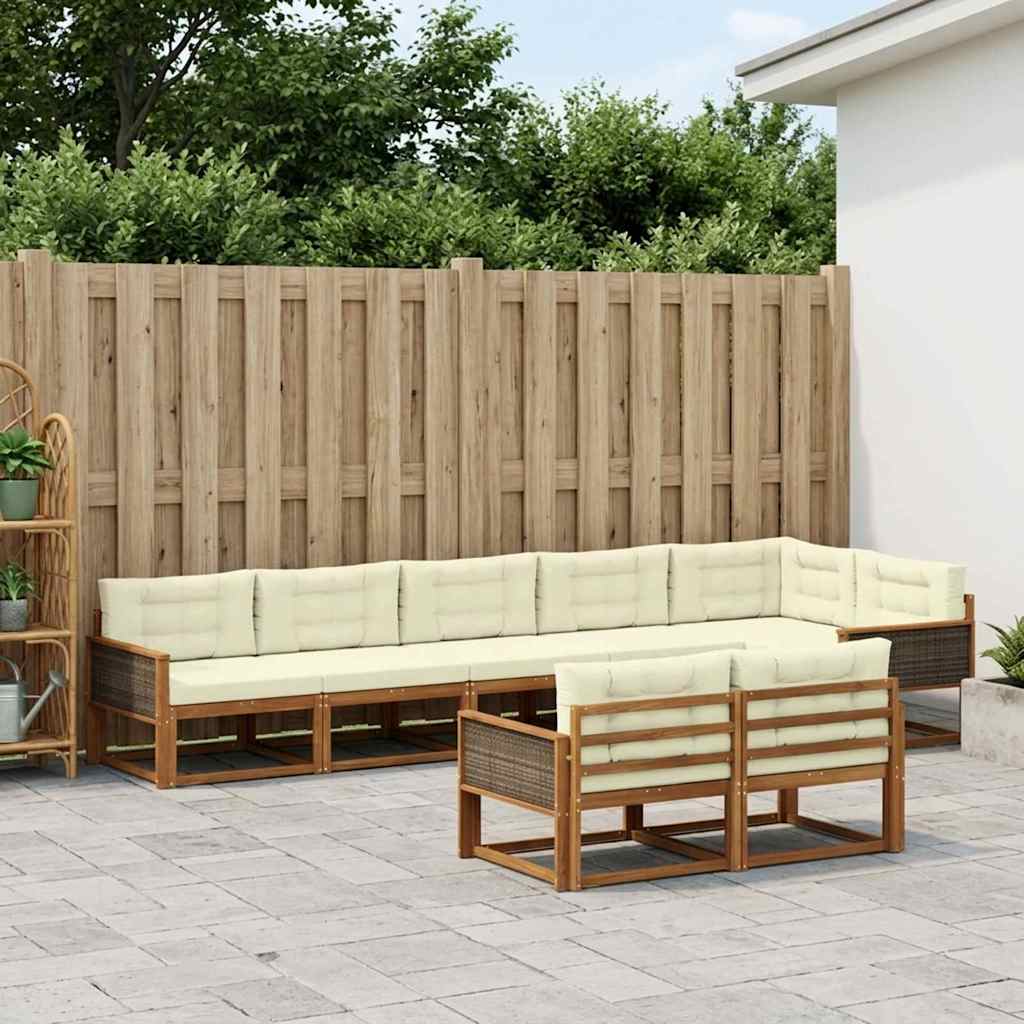 Buiten bankenset met kussen 8 pcs Natuurlijk en Crème – afbeelding 1
