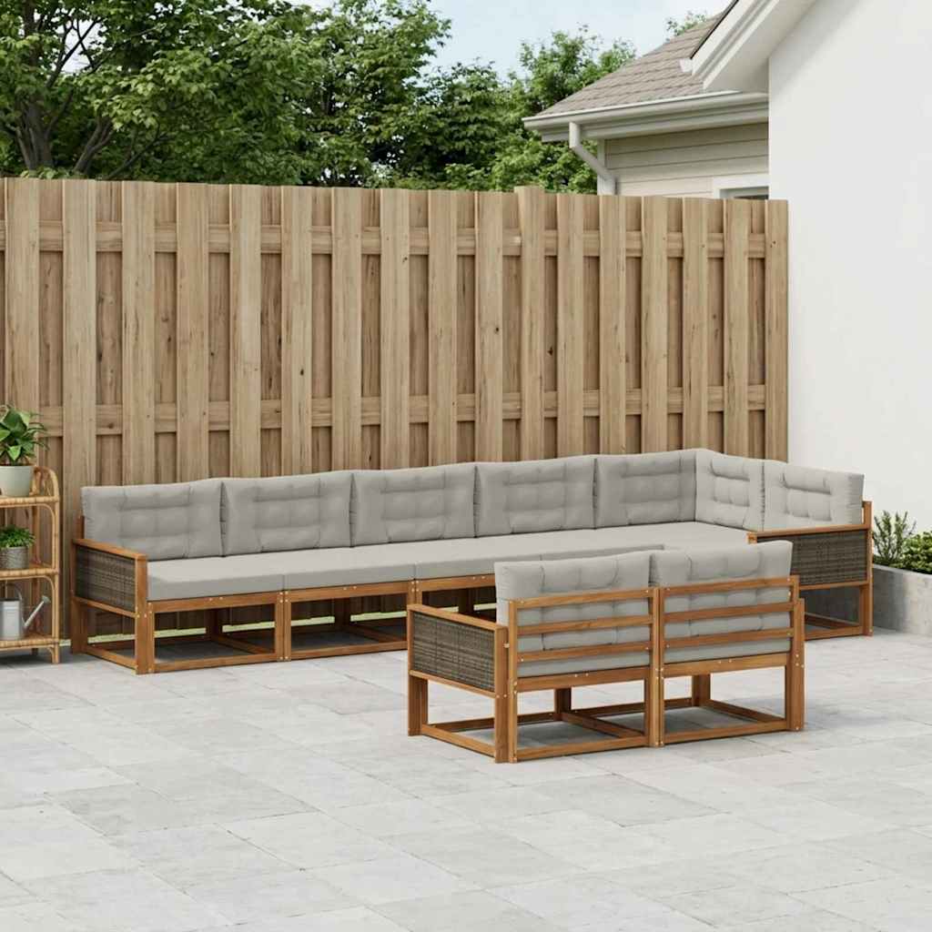 Buiten bankenset met kussen 8 pcs Natuurlijk en Lichtgrijs