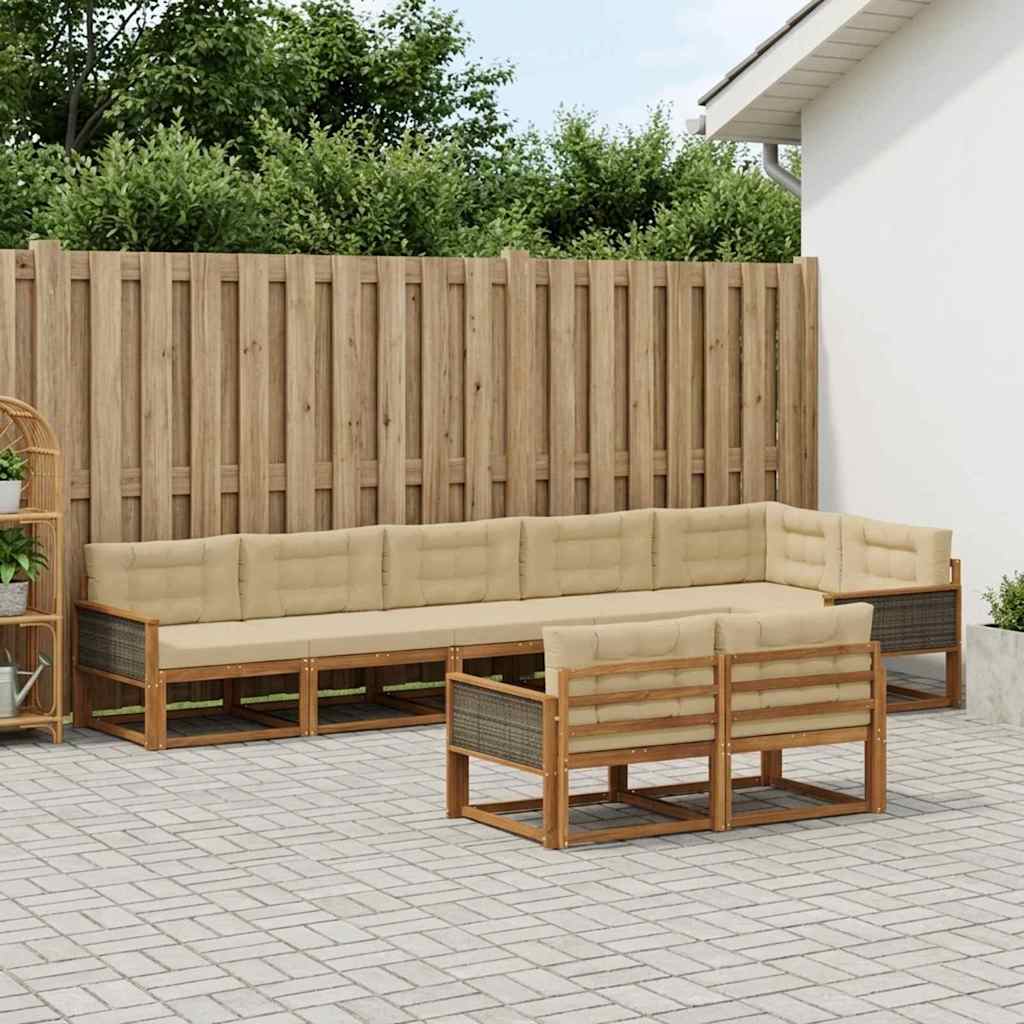 Buiten bankenset met kussen 8 pcs Natuurlijk en Beige – afbeelding 1