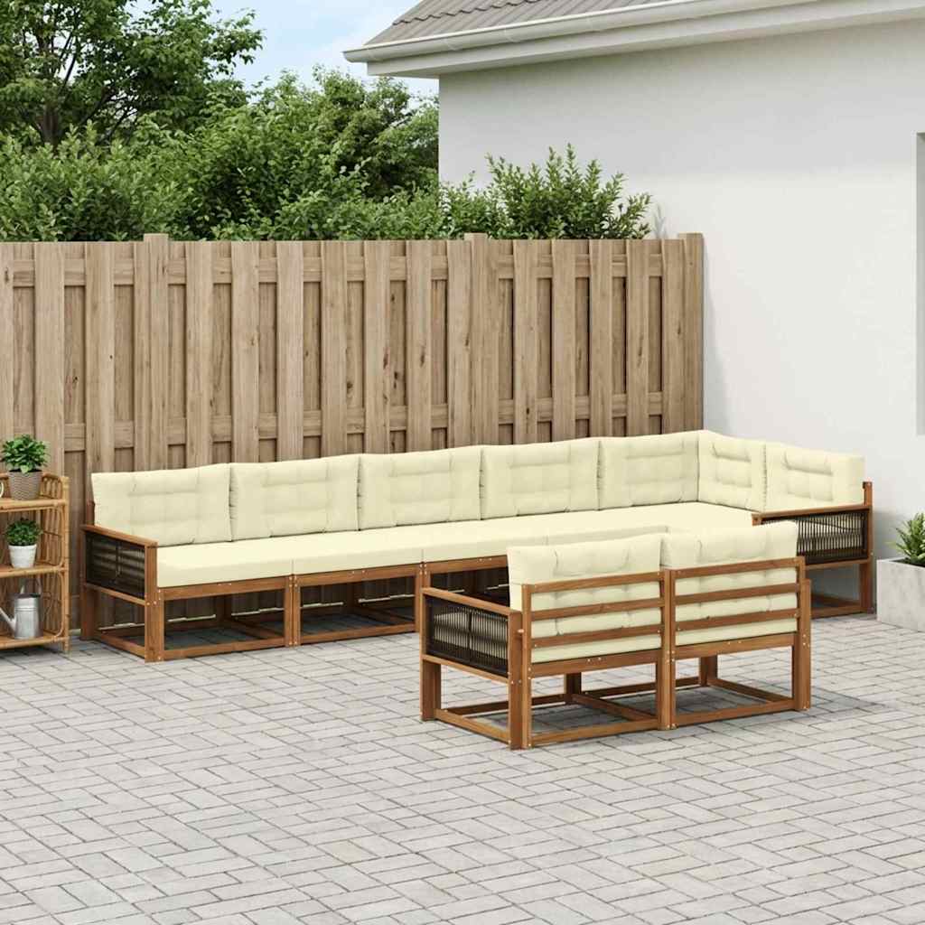Buiten bankenset met kussen 8 pcs Natuurlijk en Crème – afbeelding 1