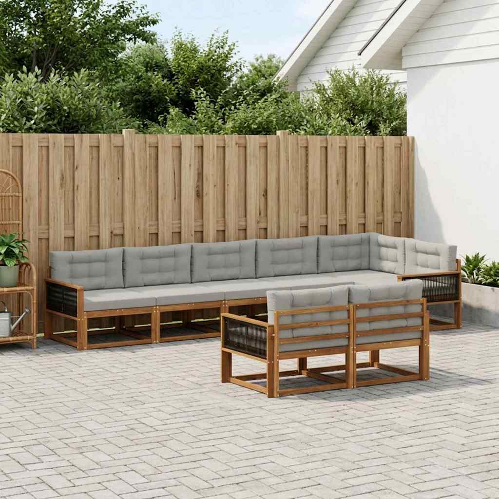 Buiten bankenset met kussen 8 pcs Natuurlijk en Lichtgrijs