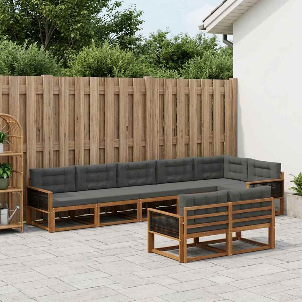 Buiten bankenset met kussen 8 pcs Natuurlijk en Antraciet