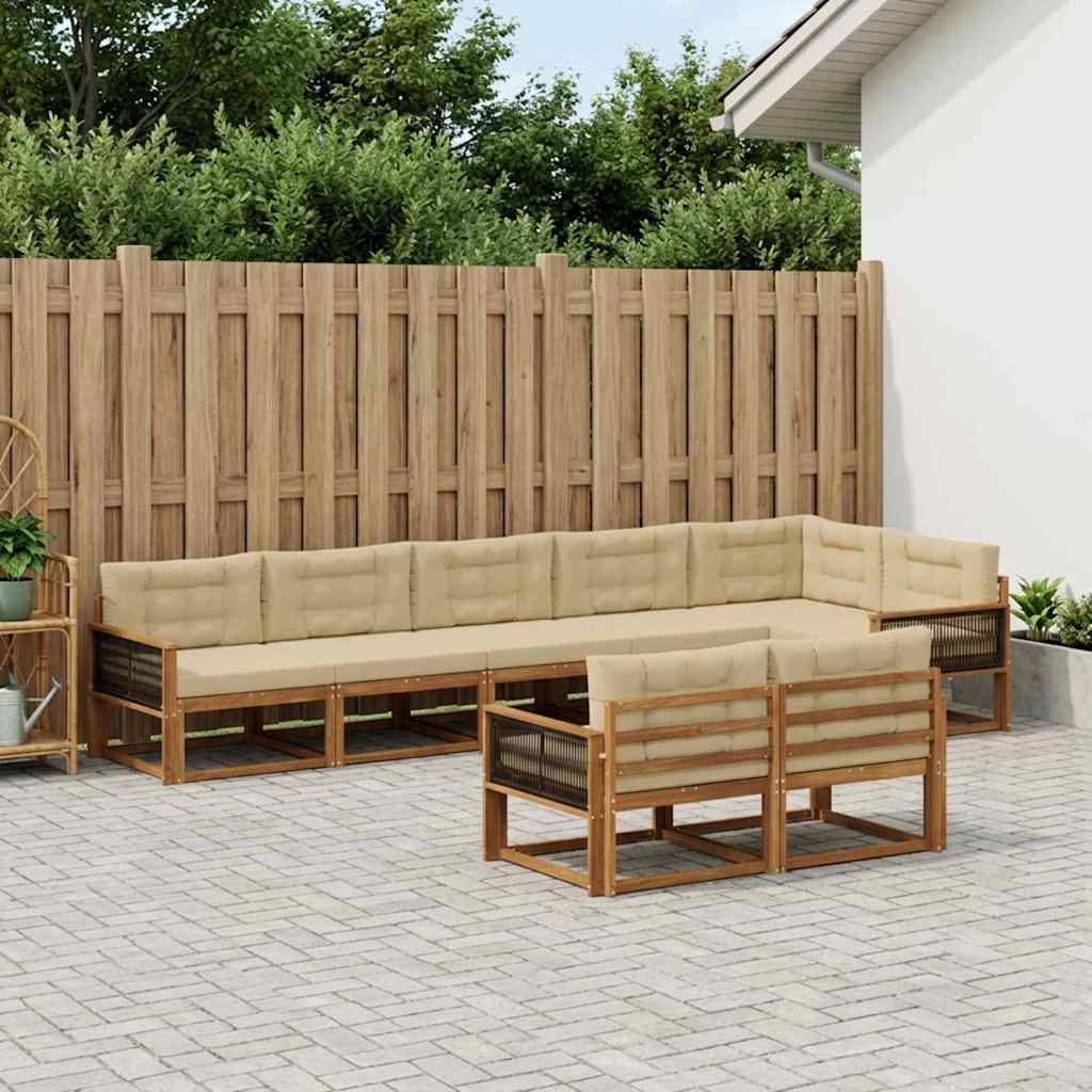 Buiten bankenset met kussen 8 pcs Natuurlijk en Beige – afbeelding 1