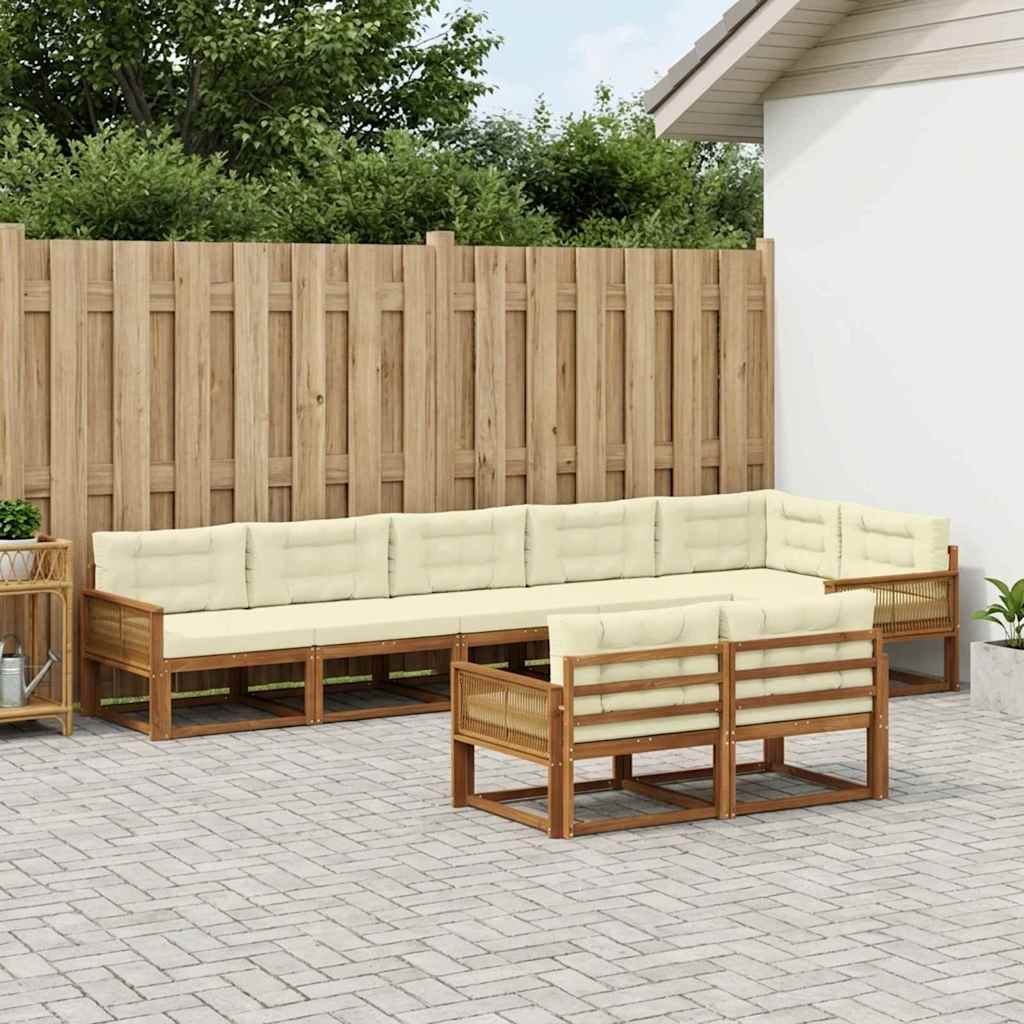 Buiten bankenset met kussen 8 pcs Natuurlijk en Crème – afbeelding 1