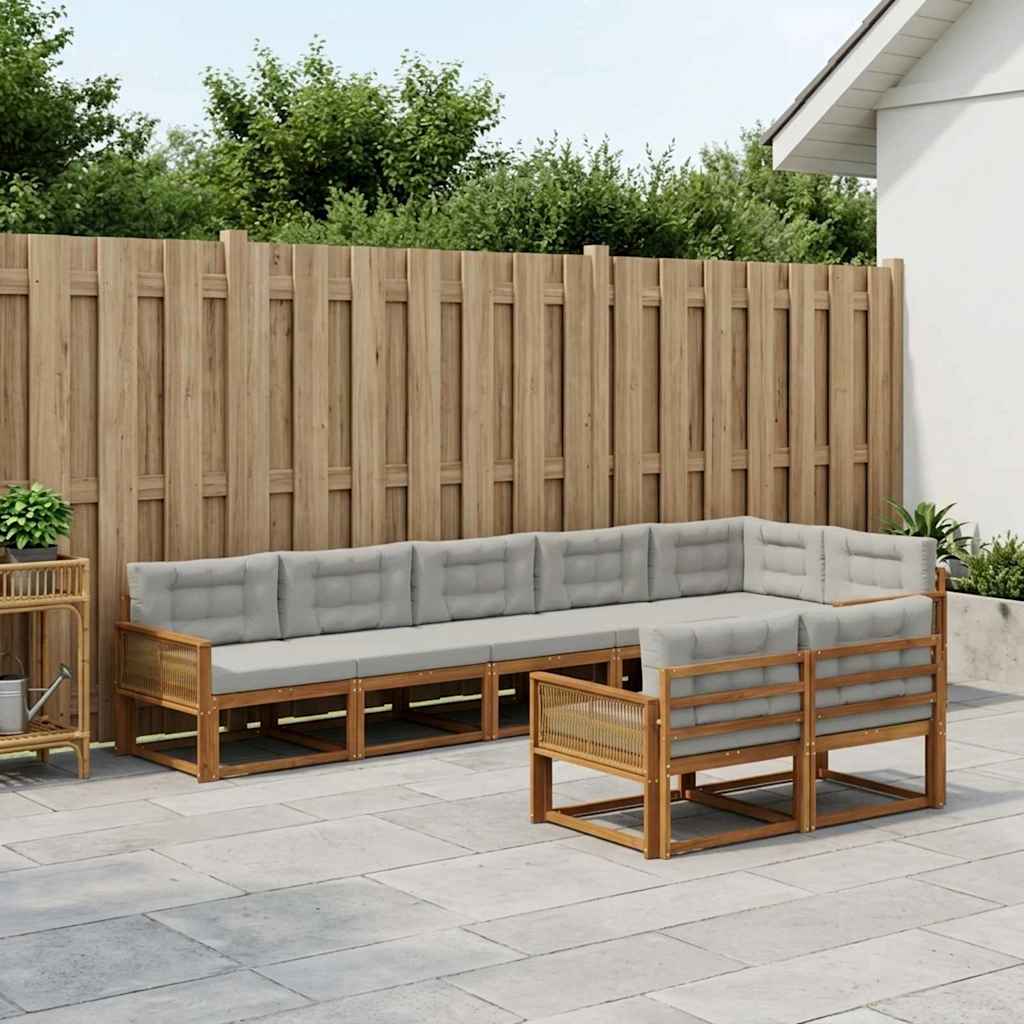 Buiten bankenset met kussen 8 pcs Natuurlijk en Lichtgrijs – afbeelding 1
