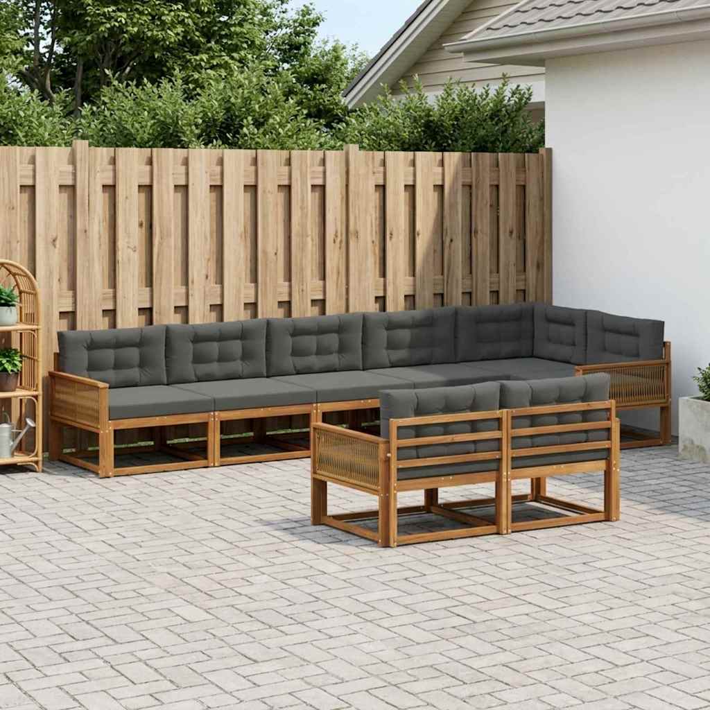 Buiten bankenset met kussen 8 pcs Natuurlijk en Antraciet