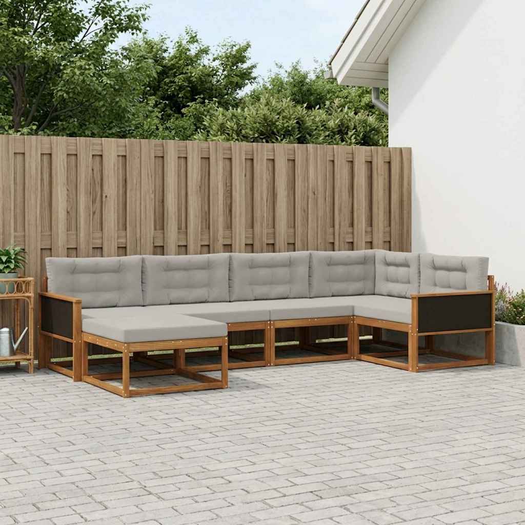 Buiten bankenset met kussen 6 pcs Natuurlijk en Lichtgrijs