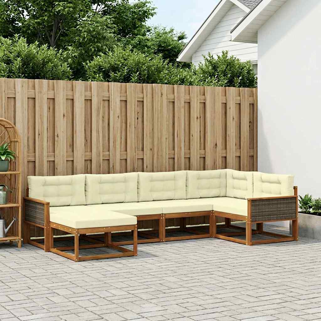 Buiten bankenset met kussen 6 pcs Natuurlijk en Crème