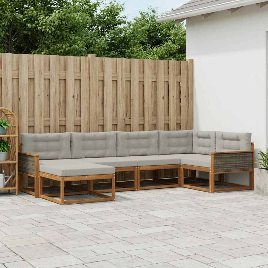 Buiten bankenset met kussen 6 pcs Natuurlijk en Lichtgrijs – afbeelding 1