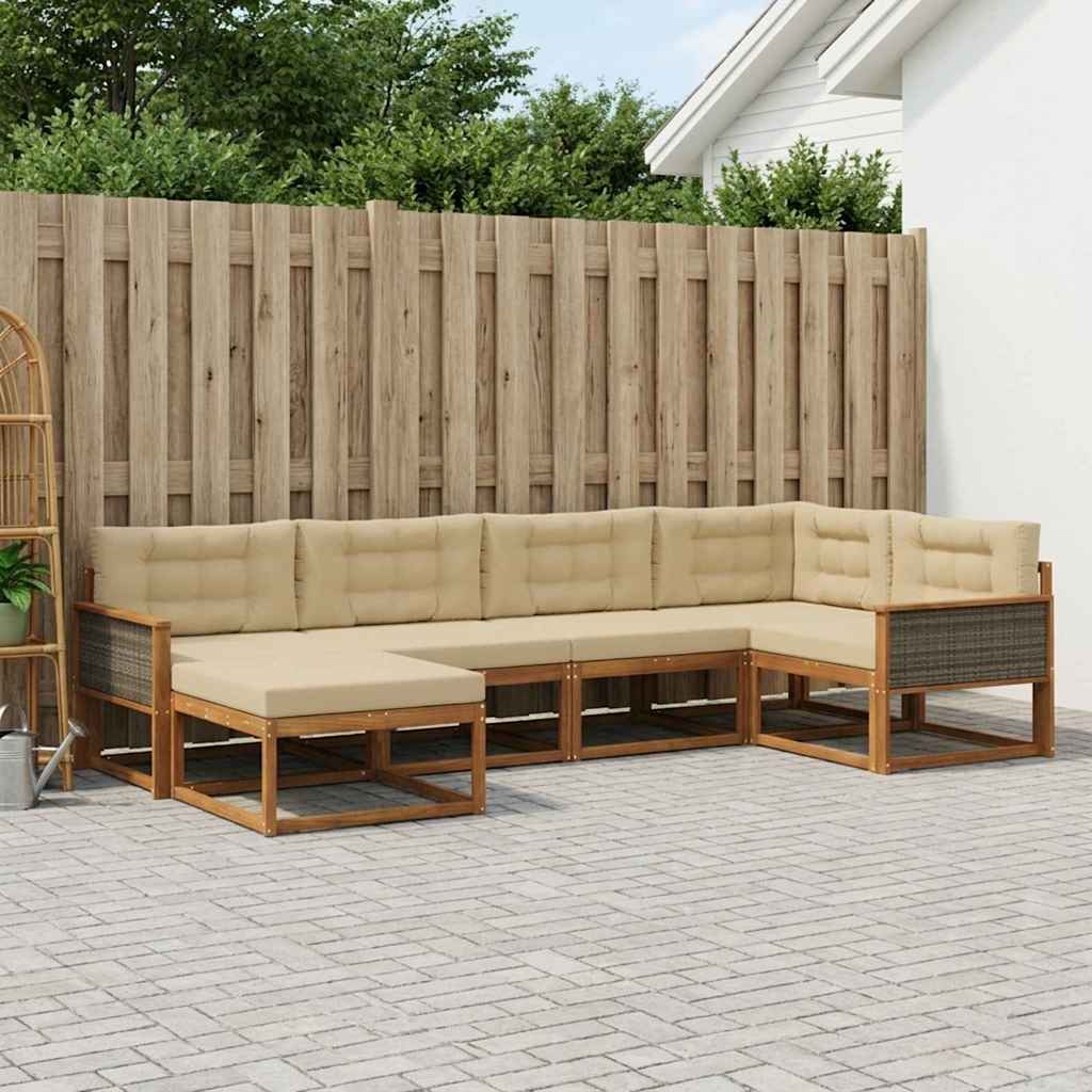 Buiten bankenset met kussen 6 pcs Natuurlijk en Beige