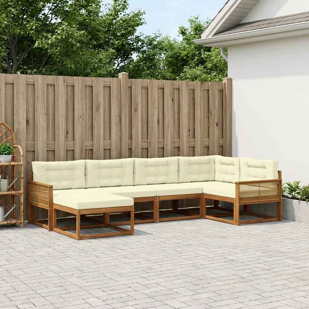 Buiten bankenset met kussen 6 pcs Natuurlijk en Crème – afbeelding 1