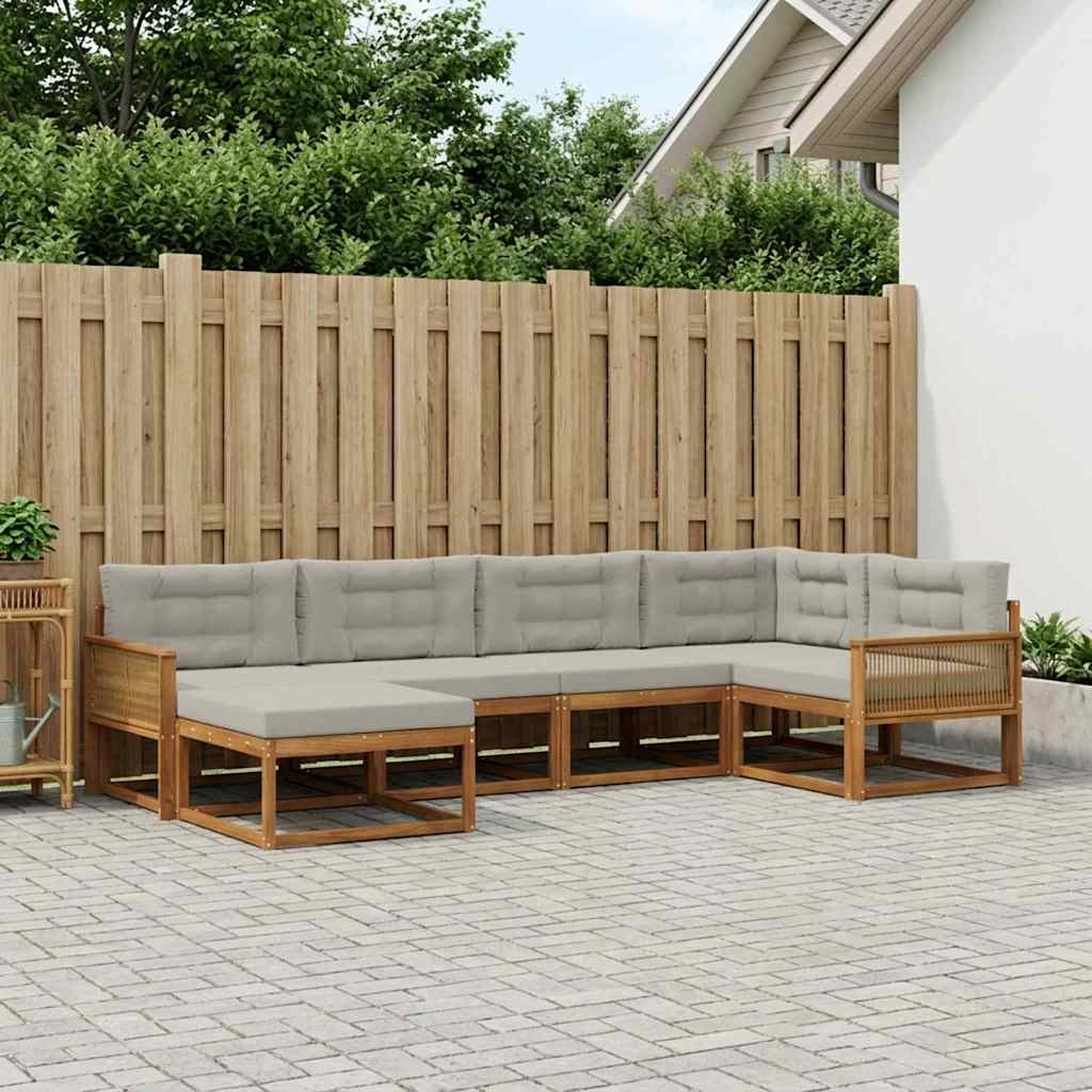 Buiten bankenset met kussen 6 pcs Natuurlijk en Lichtgrijs – afbeelding 1