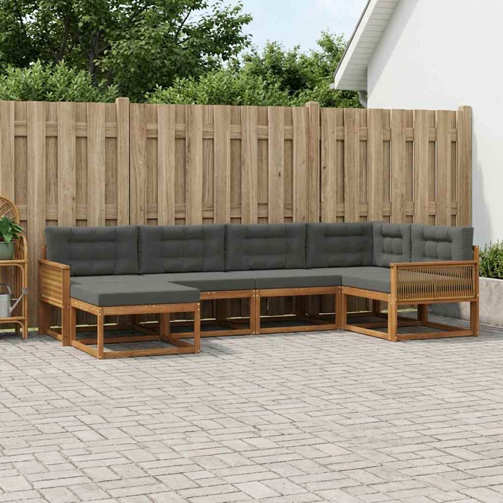 Buiten bankenset met kussen 6 pcs Natuurlijk en Antraciet
