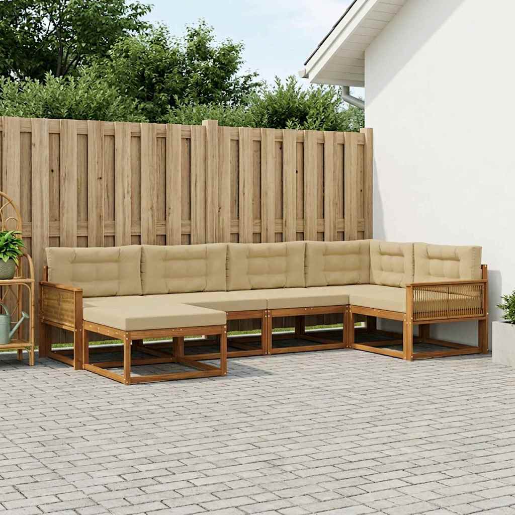 Buiten bankenset met kussen 6 pcs Natuurlijk en Beige