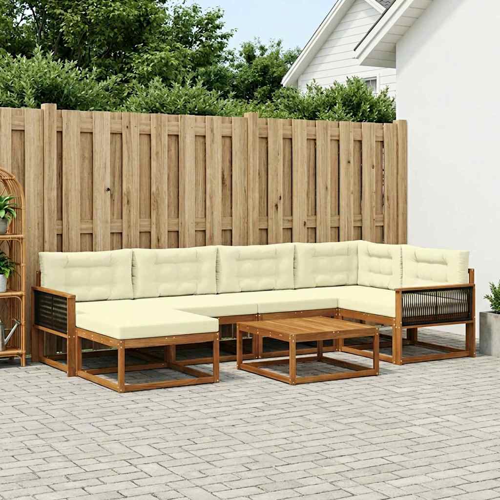 Buiten bankenset met kussen 7 pcs Natuurlijk en Crème – afbeelding 1