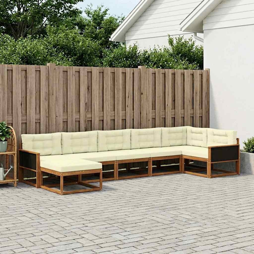 Buiten bankenset met kussen 7 pcs Natuurlijk en Crème – afbeelding 1