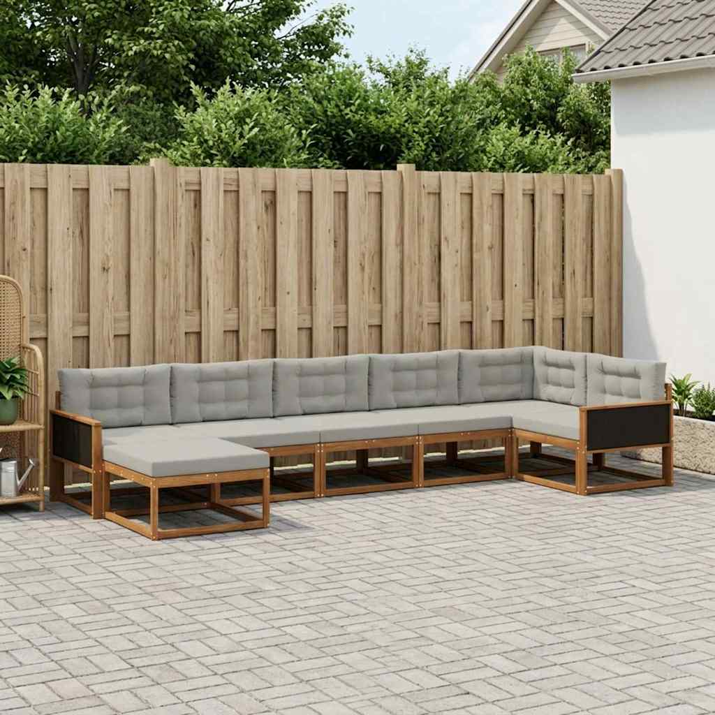 Buiten bankenset met kussen 7 pcs Naturel en lichtgrijs – afbeelding 1