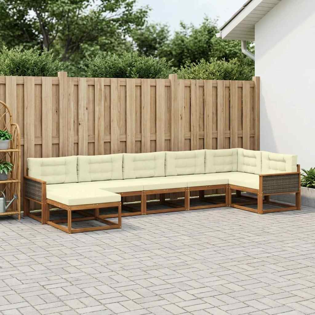 Buiten bankenset met kussen 7 pcs Natuurlijk en Crème