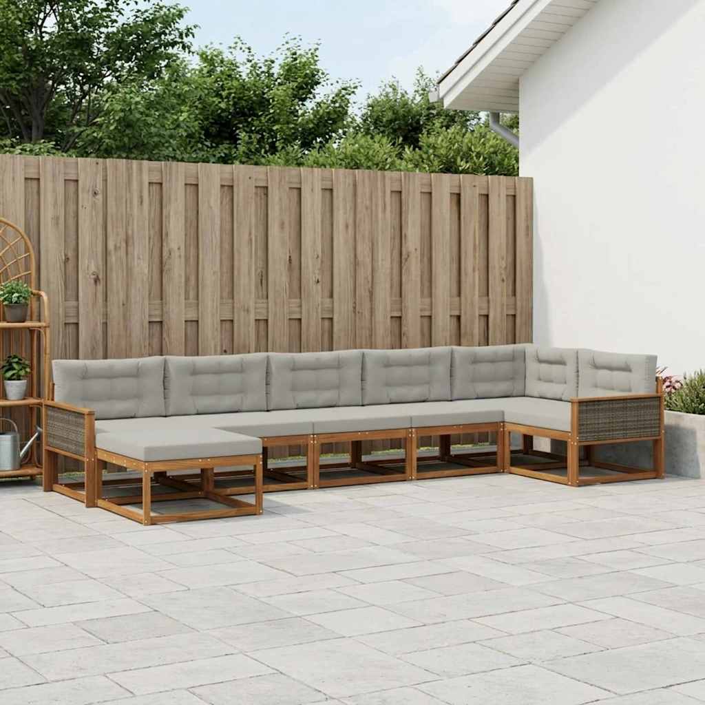 Buiten bankenset met kussen 7 pcs Naturel en lichtgrijs – afbeelding 1
