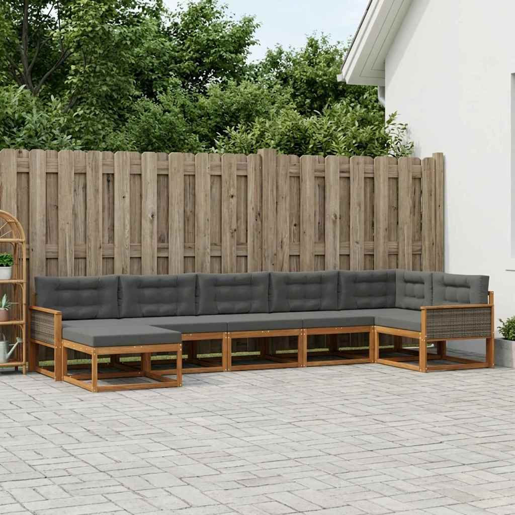 Buiten bankenset met kussen 7 pcs Natuurlijk en Antraciet