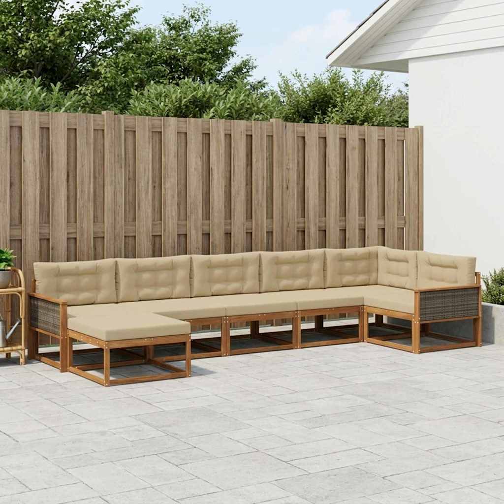 Buiten bankenset met kussen 7 pcs Natuurlijk en Beige