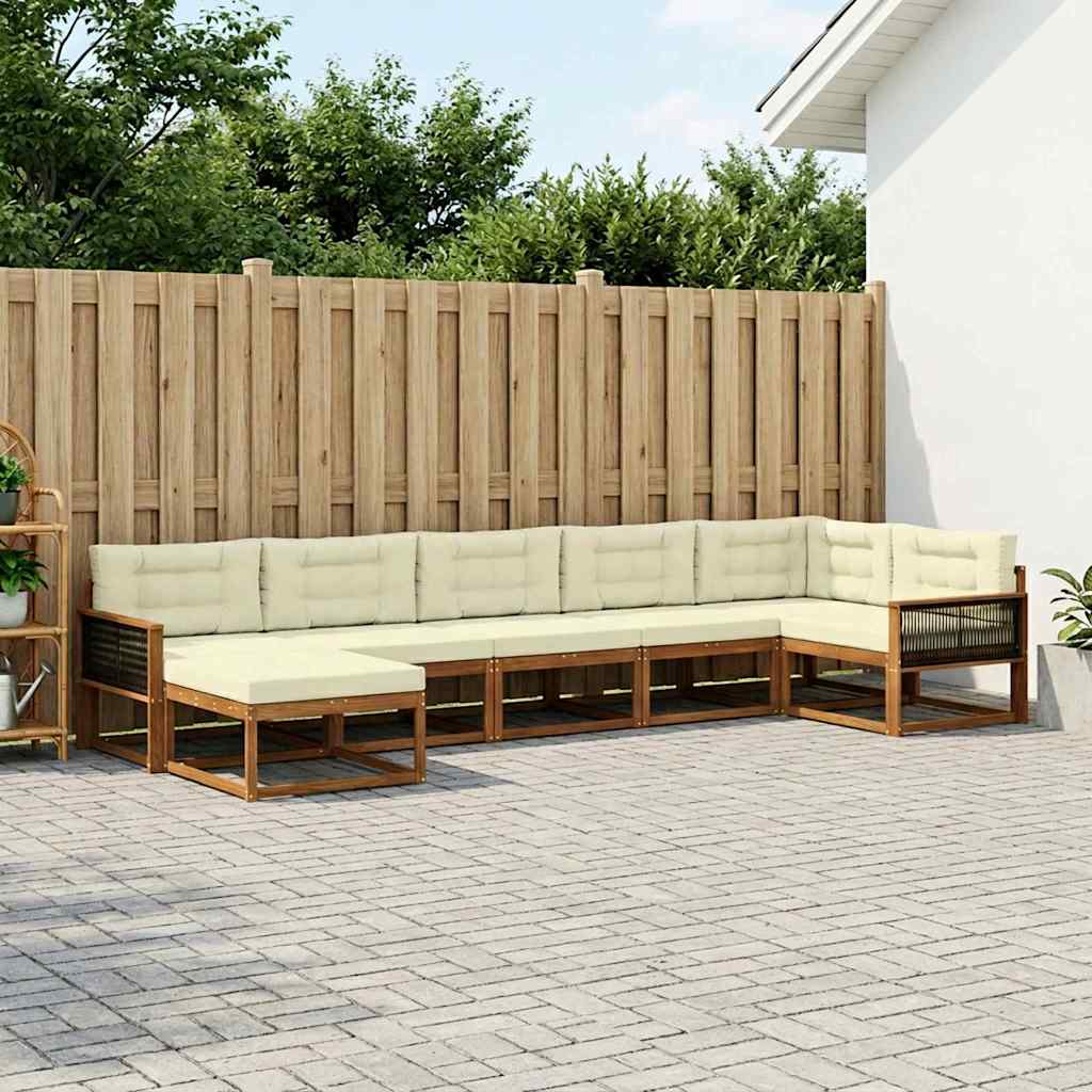 Buiten bankenset met kussen 7 pcs Natuurlijk en Crème