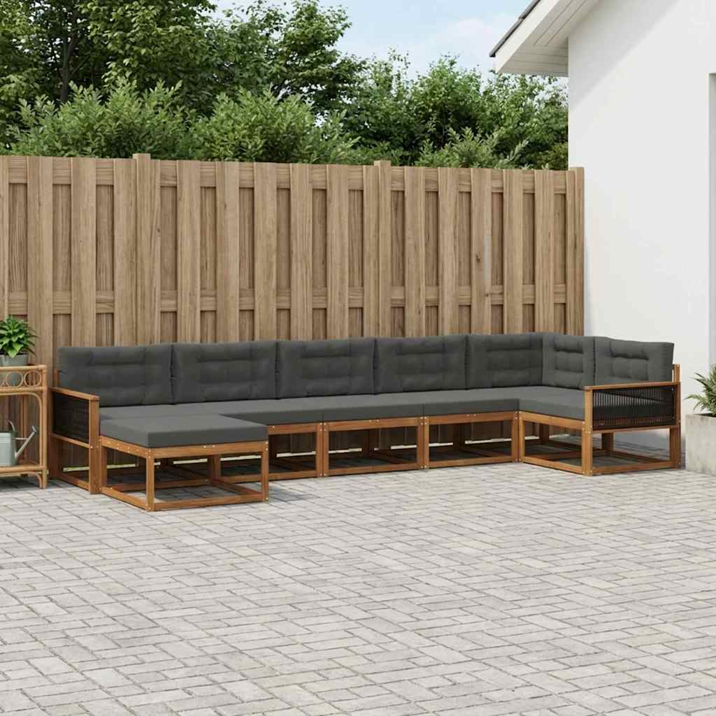 Buiten bankenset met kussen 7 pcs Natuurlijk en Antraciet