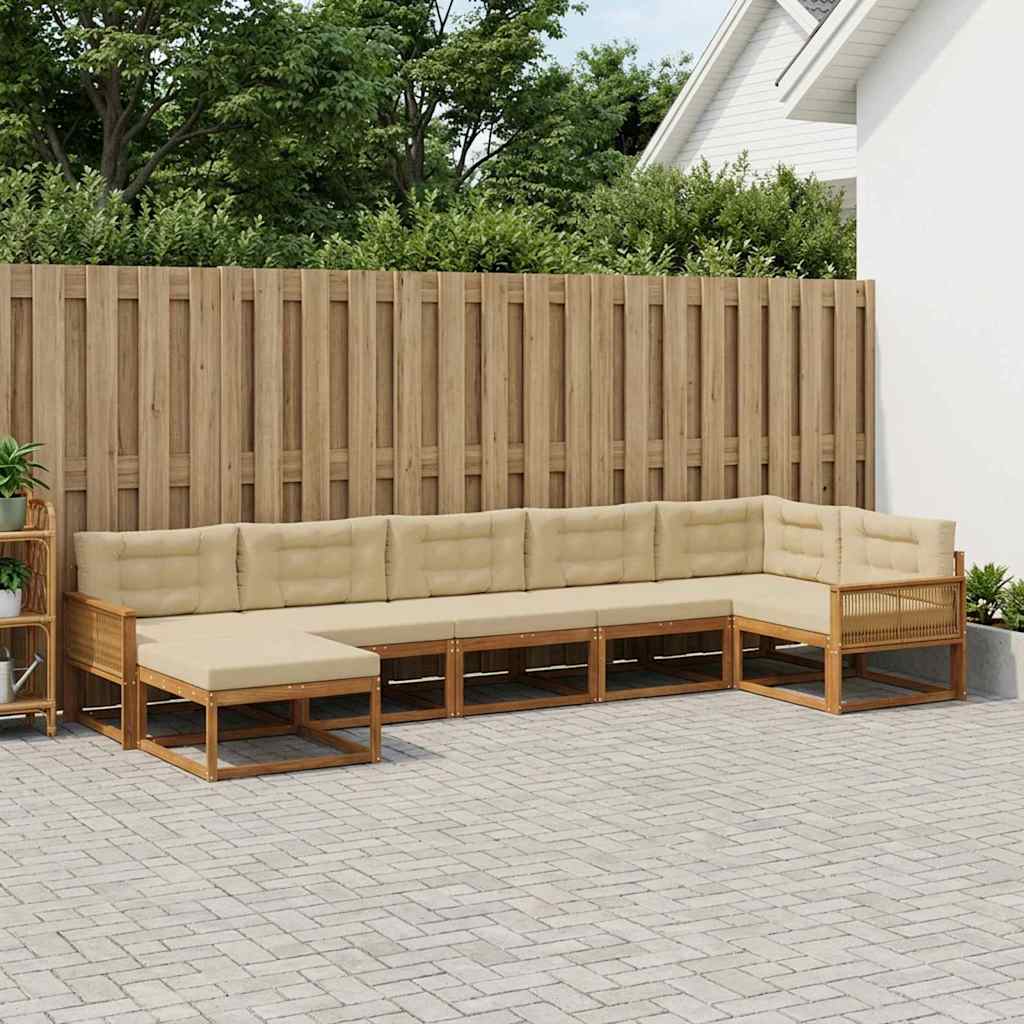 Buiten bankenset met kussen 7 pcs Natuurlijk en Beige