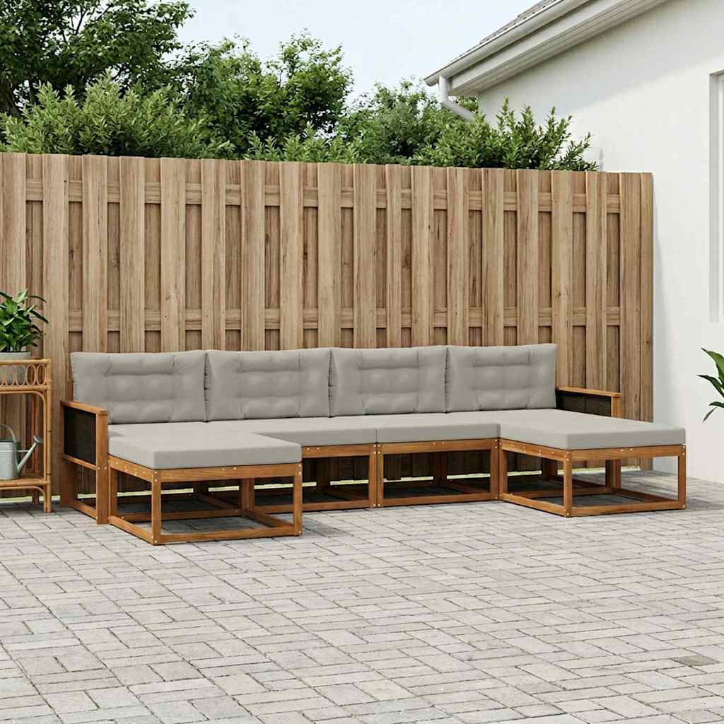 Buiten bankenset met kussen 6 pcs Naturel en lichtgrijs