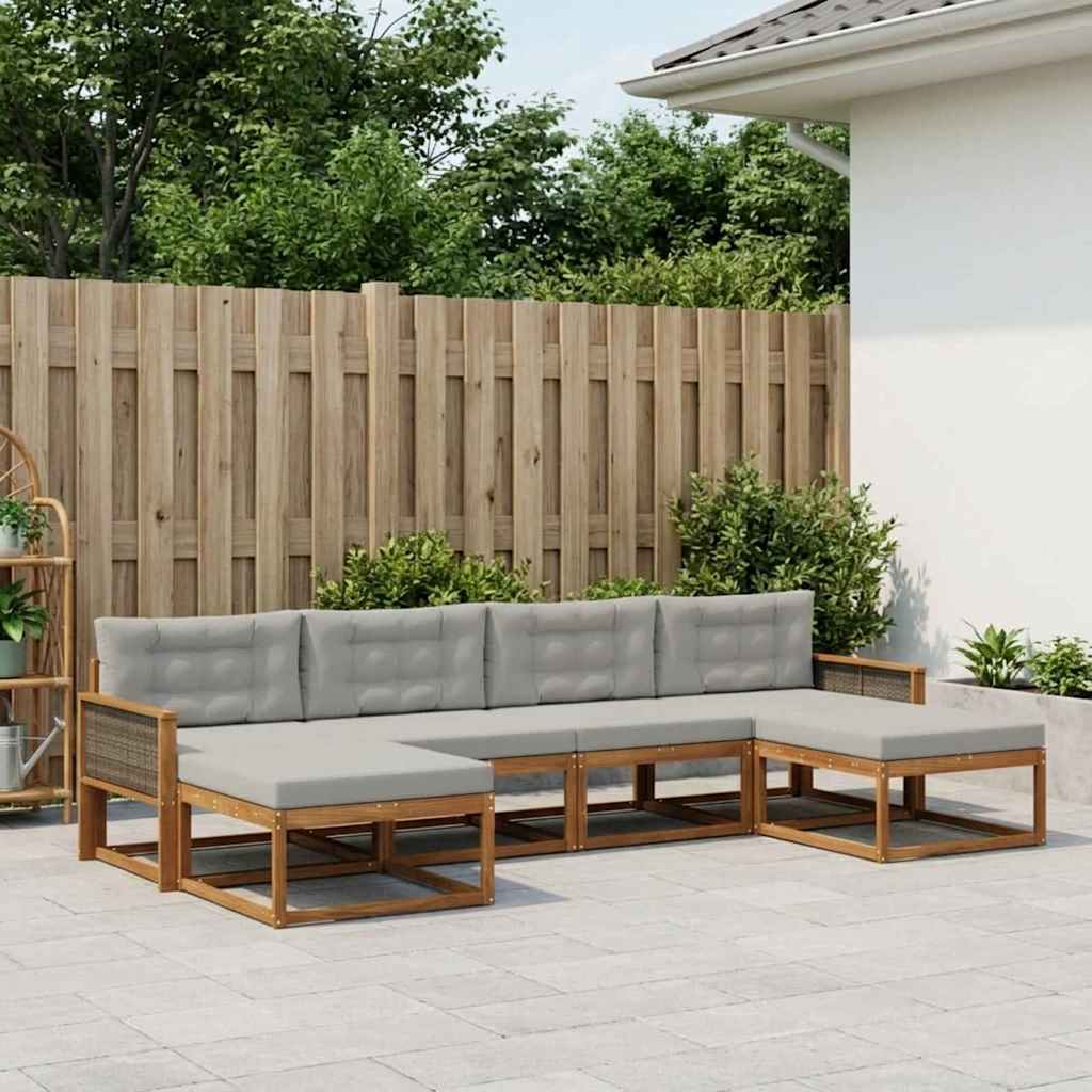 Buiten bankenset met kussen 6 pcs Naturel en lichtgrijs – afbeelding 1