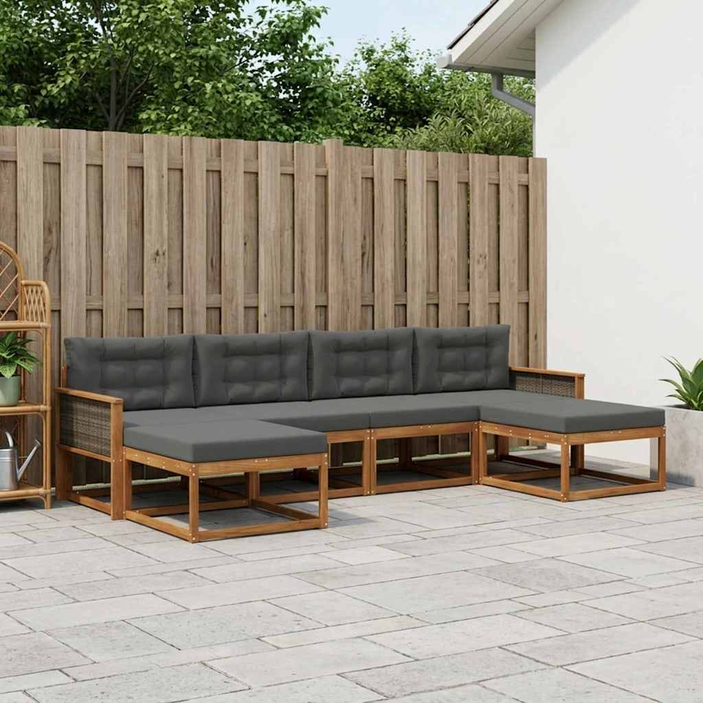 Buiten bankenset met kussen 6 pcs Natuurlijk en Antraciet