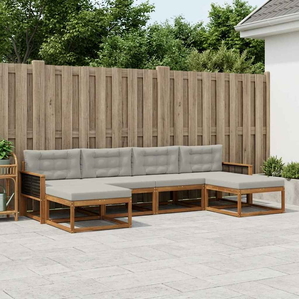 Buiten bankenset met kussen 6 pcs Naturel en lichtgrijs – afbeelding 1