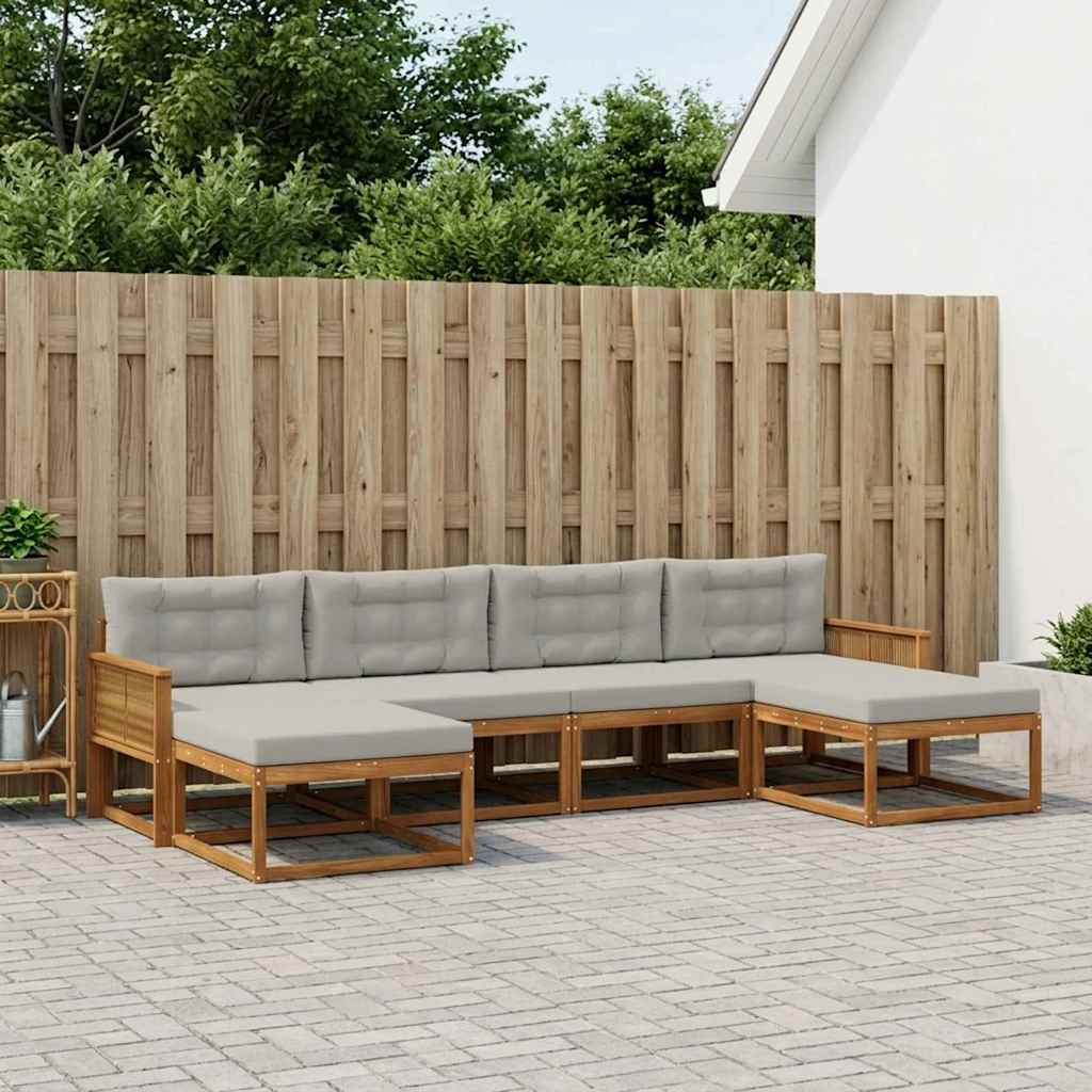 Buiten bankenset met kussen 6 pcs Naturel en lichtgrijs