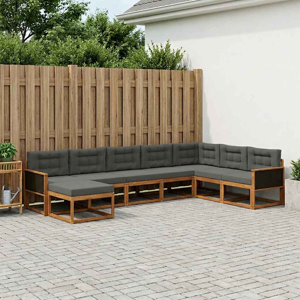 Buiten bankenset met kussen 8 pcs Natuurlijk en Antraciet