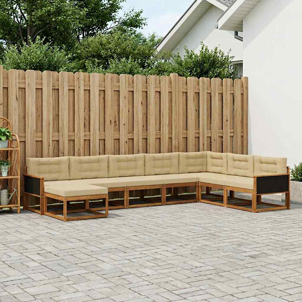 Buiten bankenset met kussen 8 pcs Natuurlijk en Beige