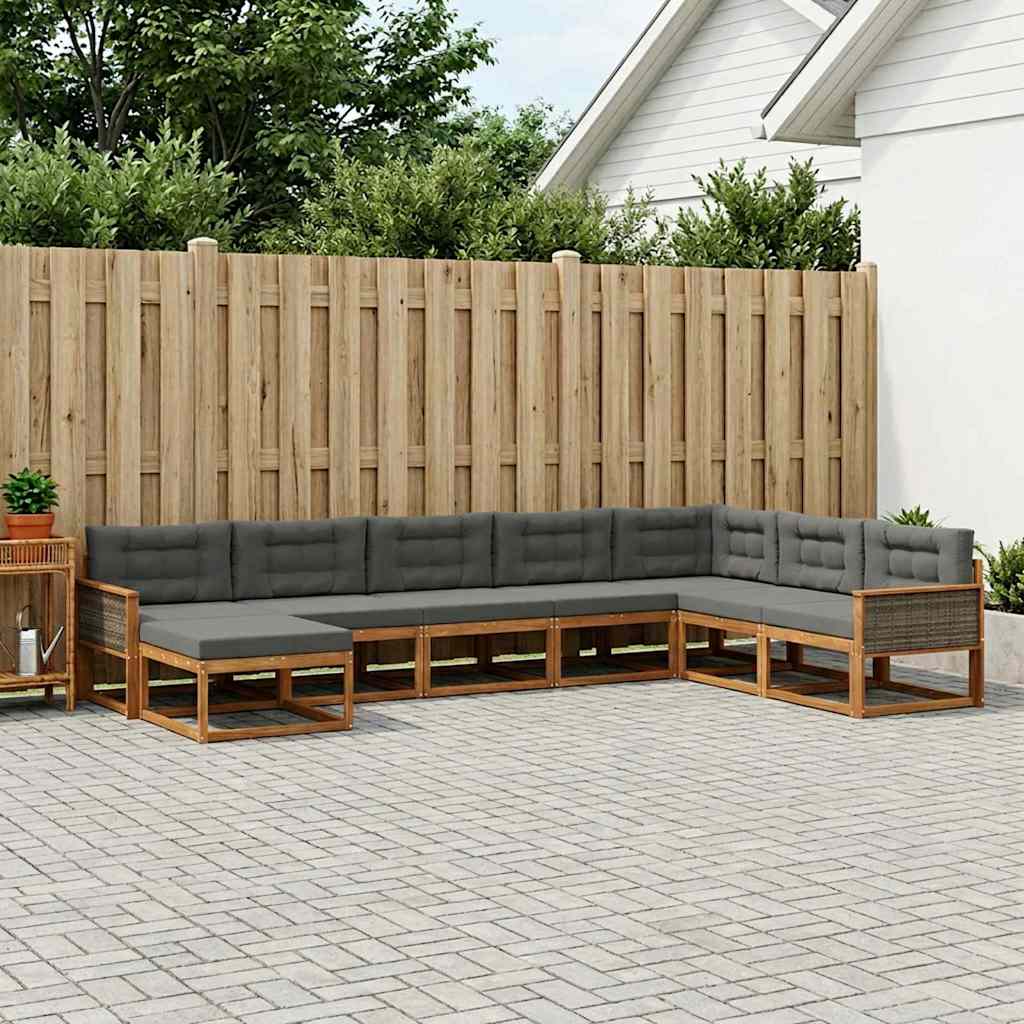 Buiten bankenset met kussen 8 pcs Natuurlijk en Antraciet – afbeelding 1