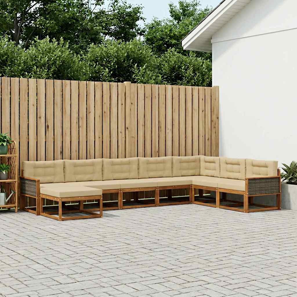 Buiten bankenset met kussen 8 pcs Natuurlijk en Beige – afbeelding 1