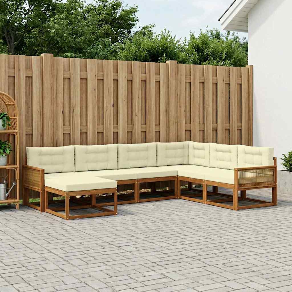 Buiten bankenset met kussen 8 pcs Natuurlijk en Crème – afbeelding 1