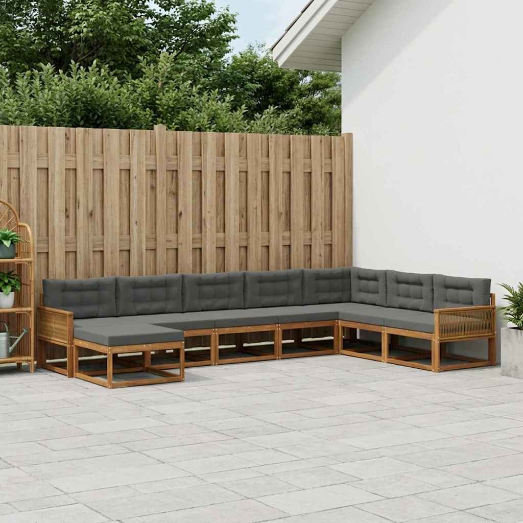 Buiten bankenset met kussen 8 pcs Natuurlijk en Antraciet