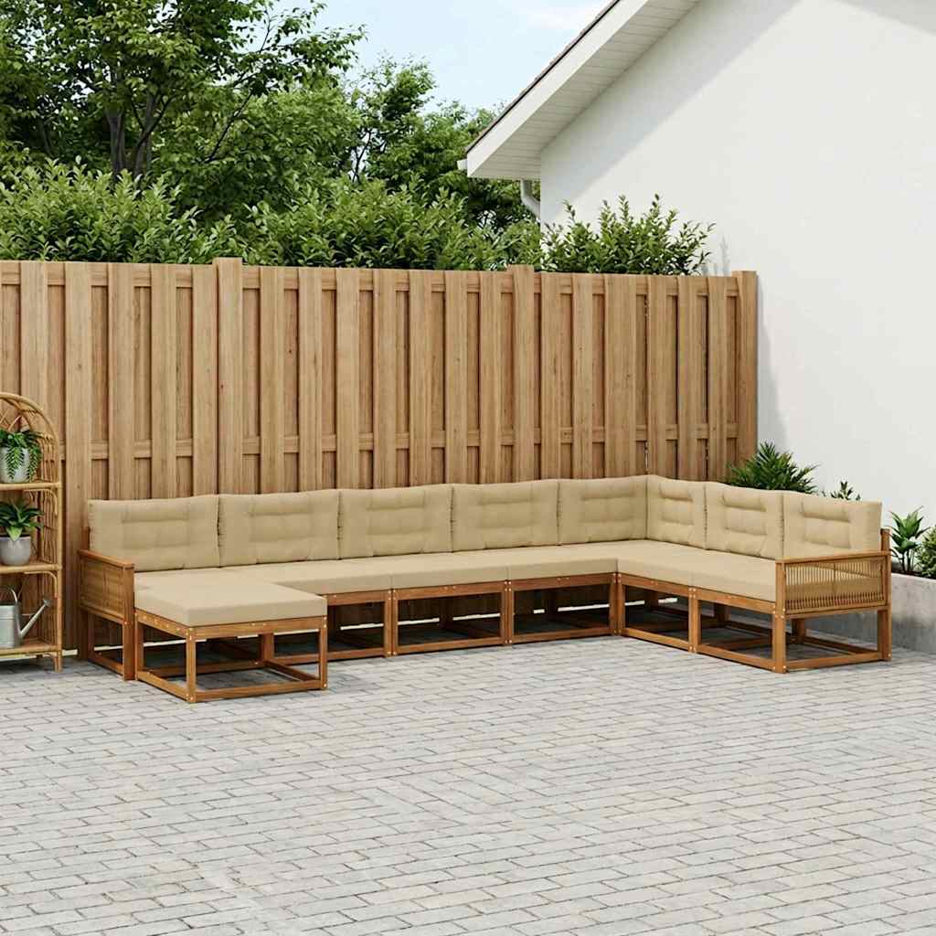 Buiten bankenset met kussen 8 pcs Natuurlijk en Beige – afbeelding 1