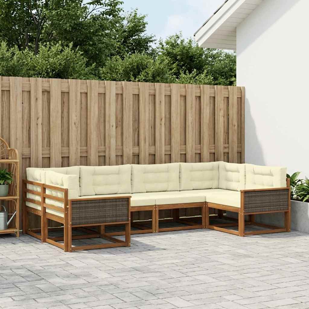 Buiten bankenset met kussen 6 pcs Natuurlijk en Crème – afbeelding 1