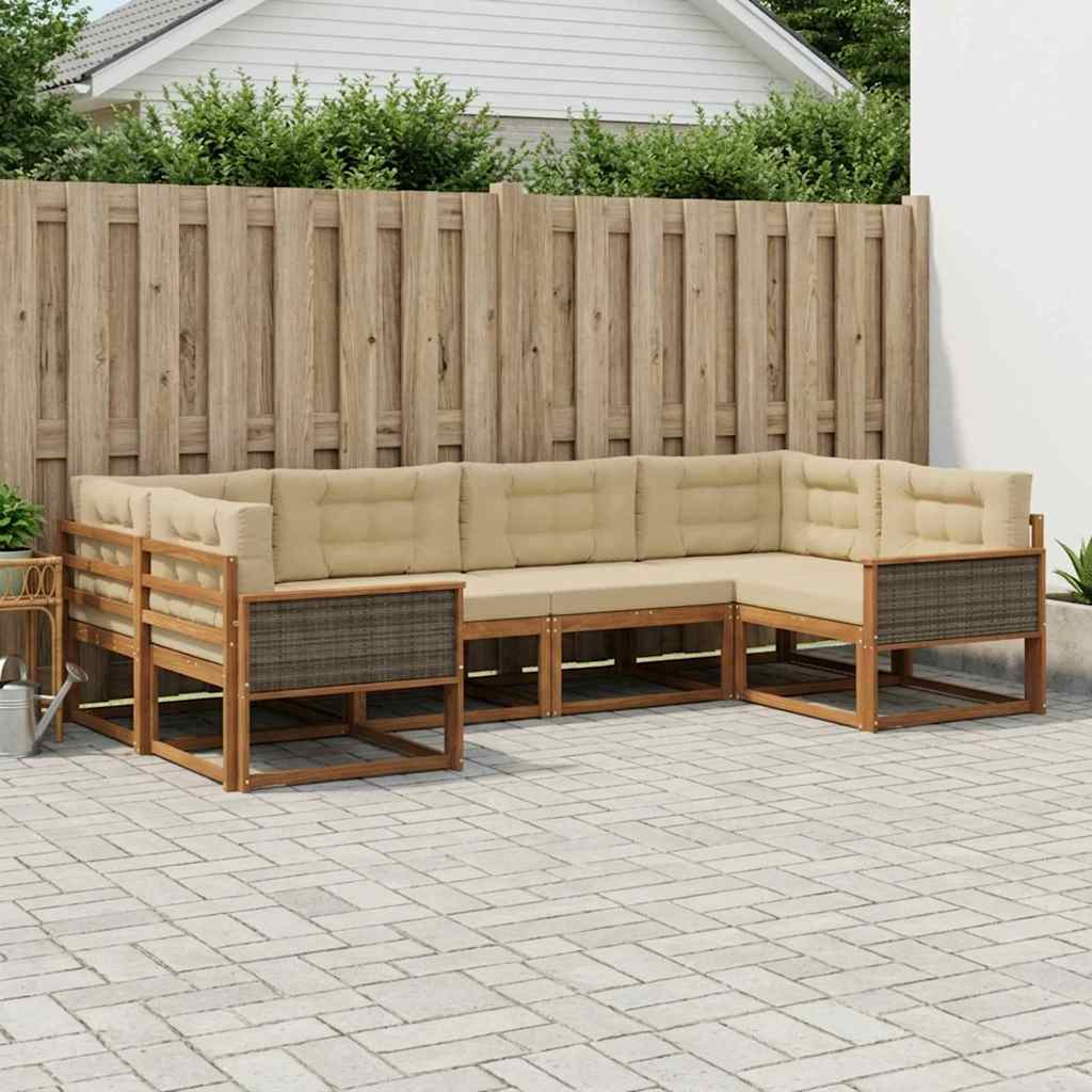 Buiten bankenset met kussen 6 pcs Natuurlijk en Beige – afbeelding 1
