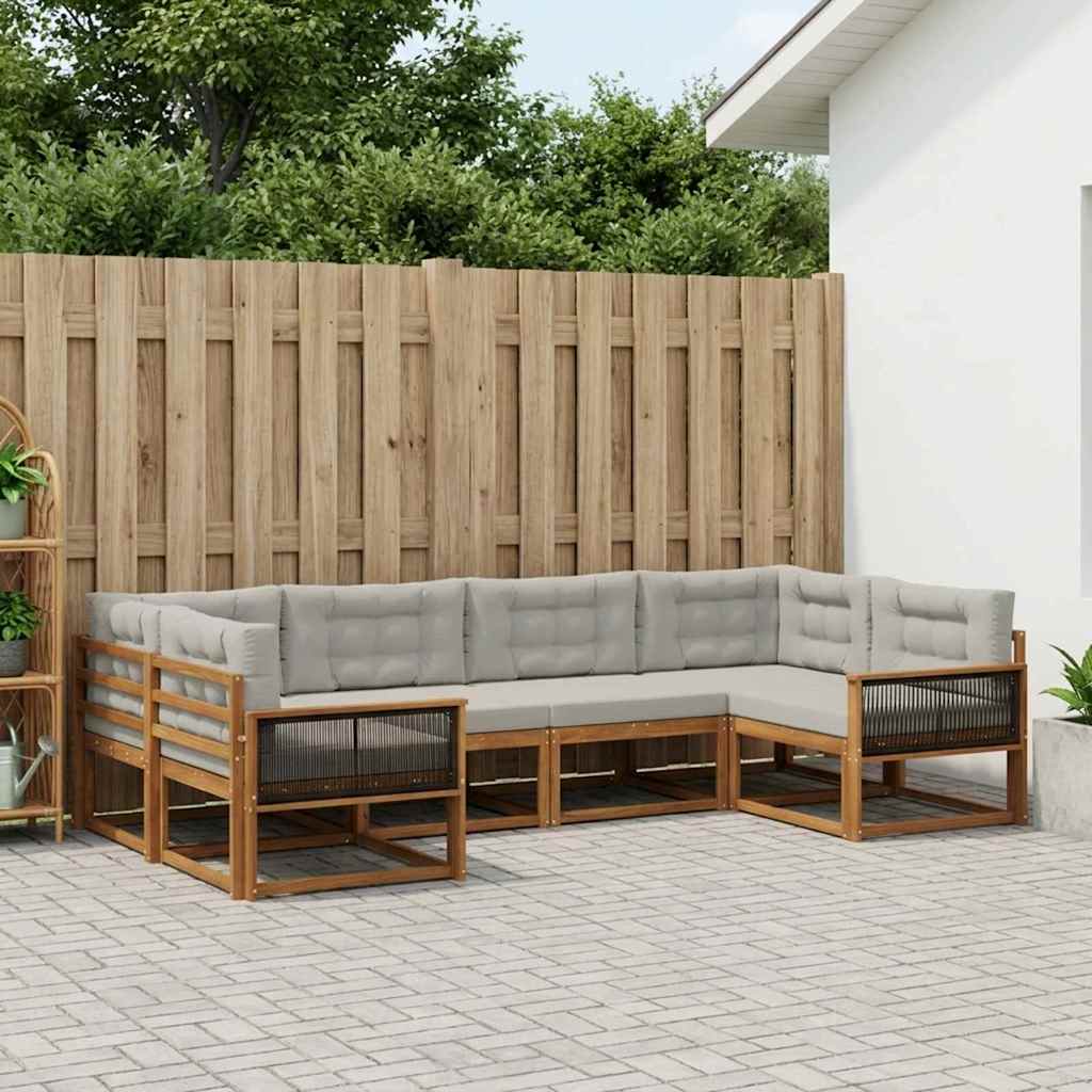 Buiten bankenset met kussen 6 pcs Naturel en lichtgrijs – afbeelding 1