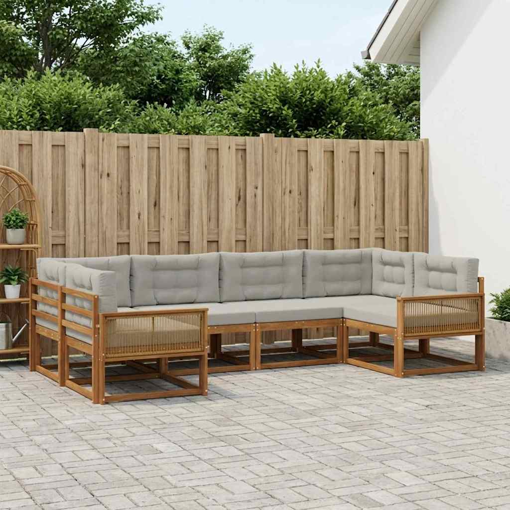 Buiten bankenset met kussen 6 pcs Naturel en lichtgrijs – afbeelding 1