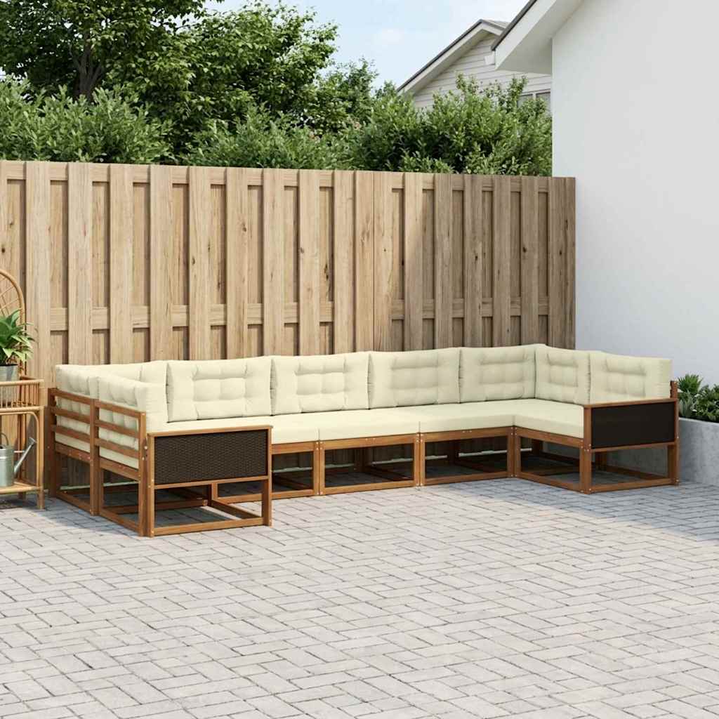 Buiten bankenset met kussen 7 pcs Natuurlijk en Crème